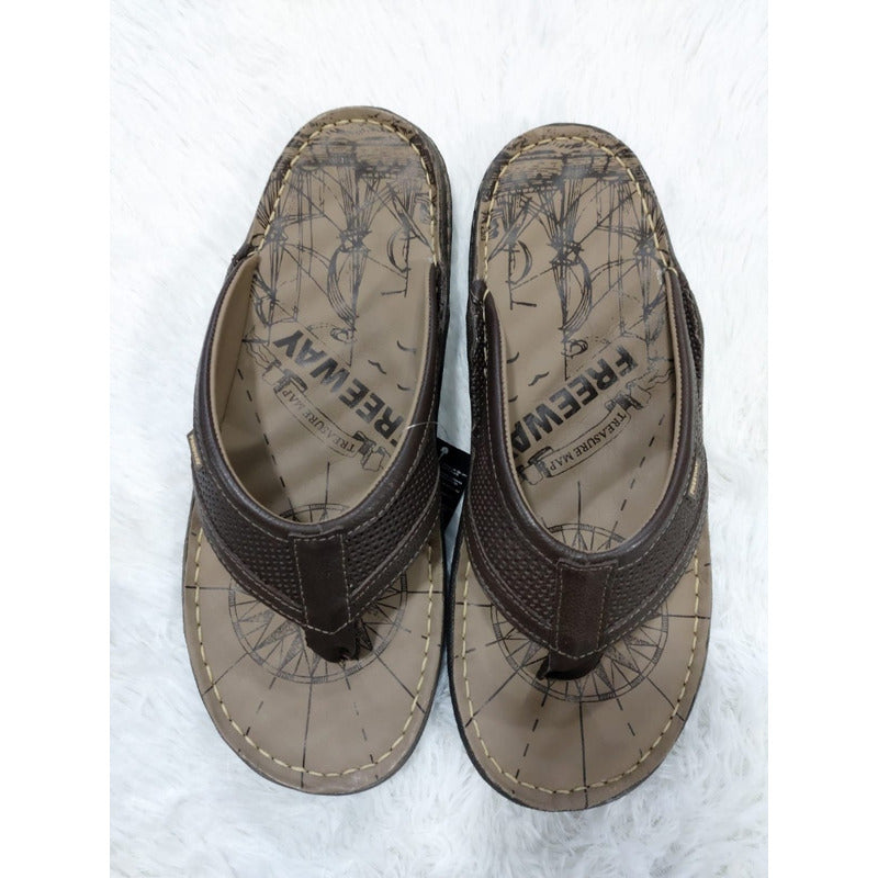 Chinelo Masculino De Couro Maldivas 3139 Cor Marron Freeway