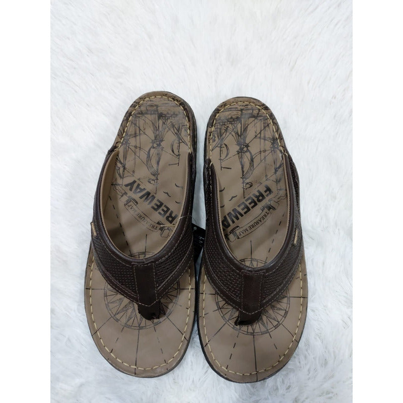 Chinelo Masculino De Couro Maldivas 3139 Cor Marron Freeway