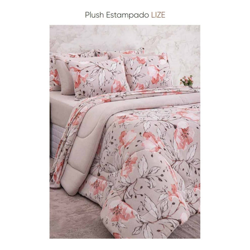 Edredom Plush Estampado Queen Lize 1 Peça Rose