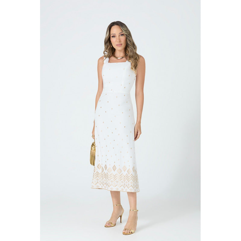 Vestido Midi Da Smel Bordado Branco Ref. 11202