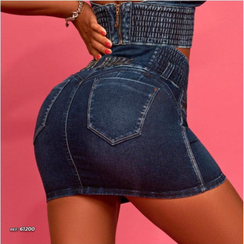 Minissaia Jeans Com Cós Modelador E Empina Bumbum Ref. 61200 - Minha loja