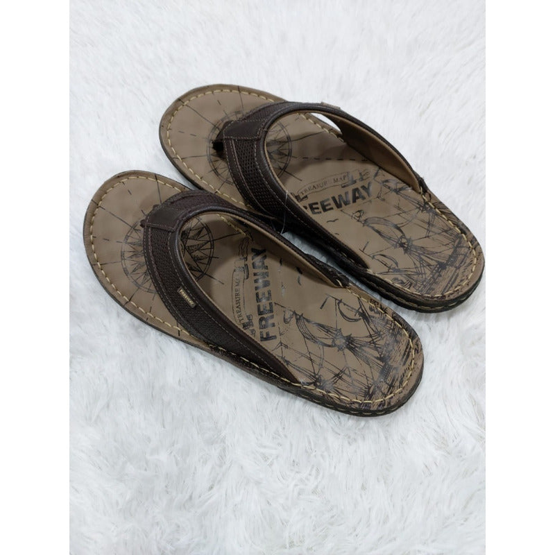 Chinelo Masculino De Couro Maldivas 3139 Cor Marron Freeway